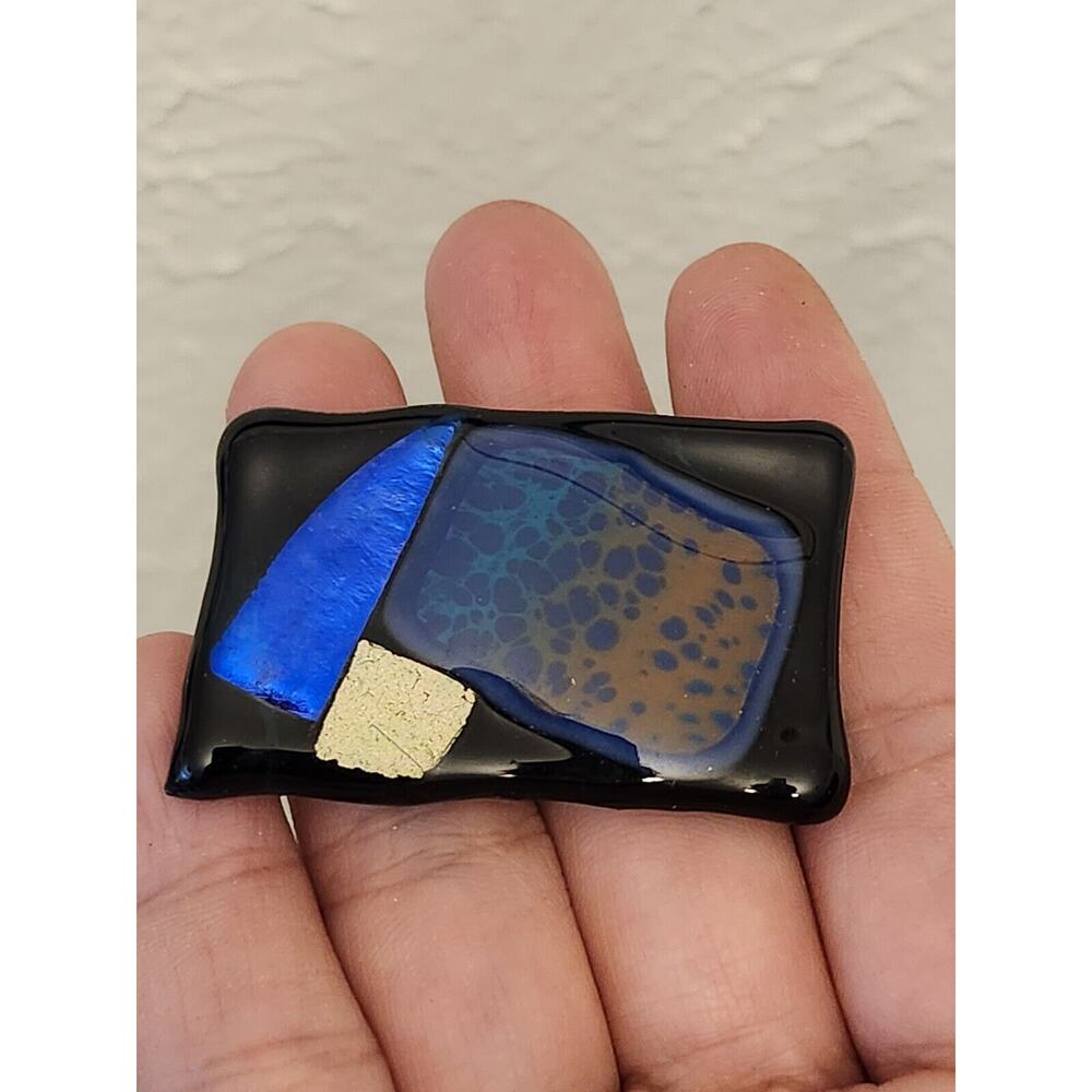 Vtg Multicolor Mosaic Dichroic Fused Glass Pendant Fine Metal Flake Color Brooch